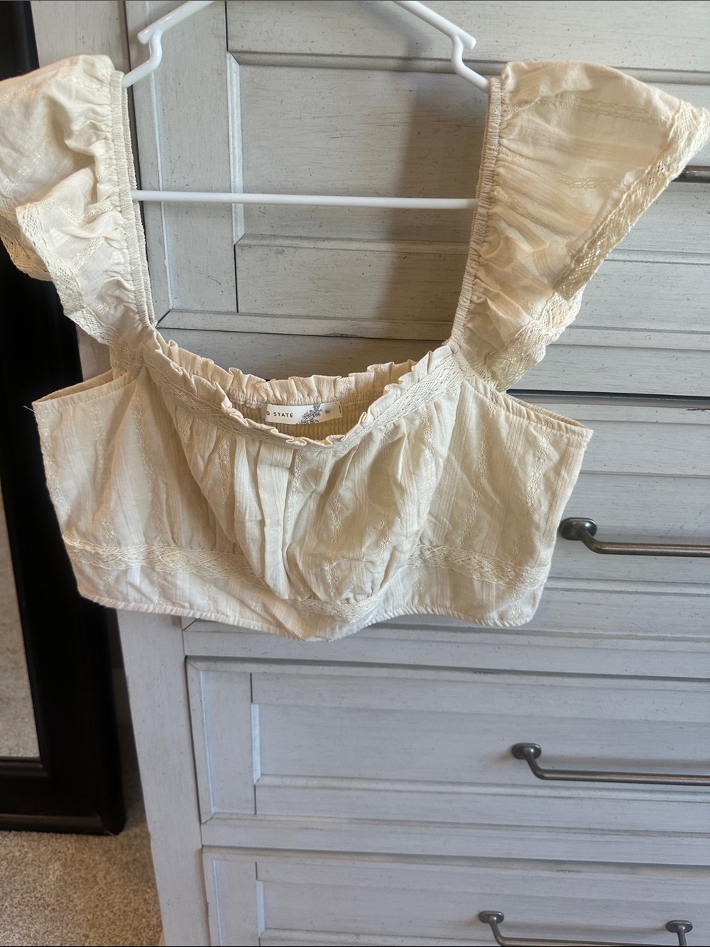 Altar’d STATE Cream Ruffled Sleeve Crop Top XL BNWOT